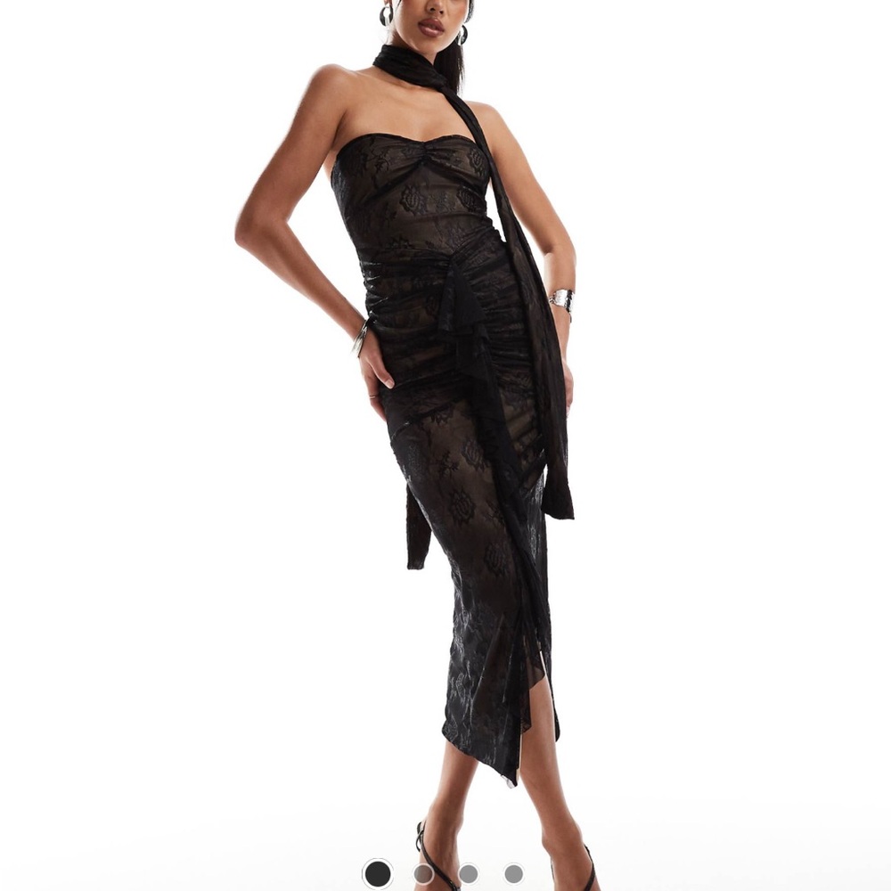 New with tags ASOS black lace midi/ maxi dress with scarf